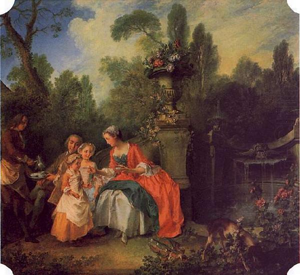 Nicolas Lancret A Lady and Gentleman with Two Girls in a Garden china oil painting image